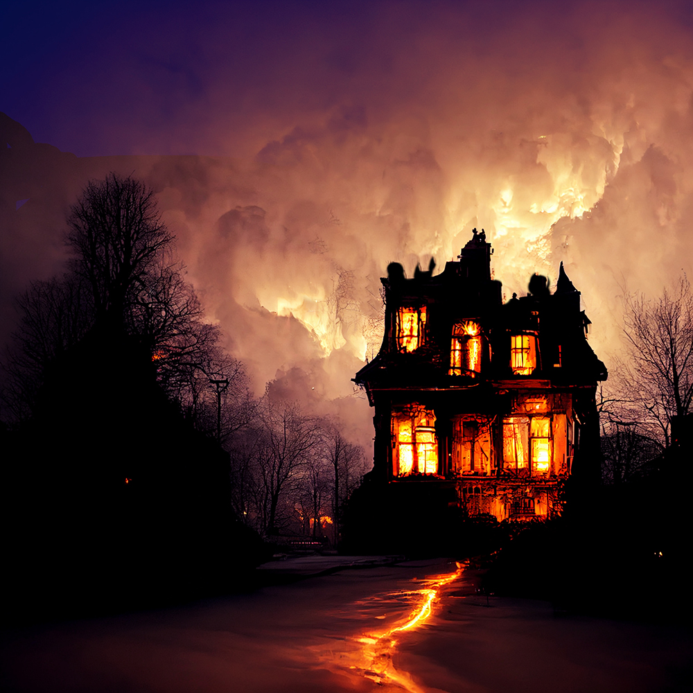 Victorian house on fire