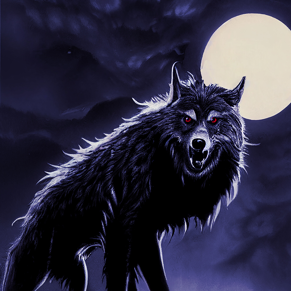 Werewolf against a full moon