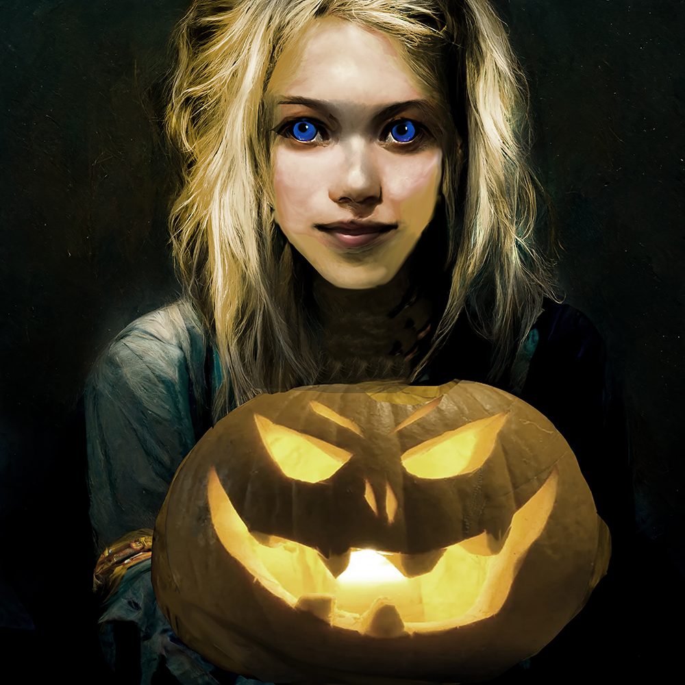 Girl holding jack-o'-lantern
