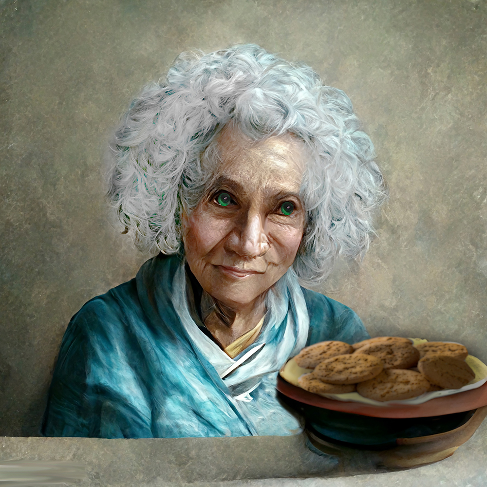 Old woman with a plate of ginger cookies