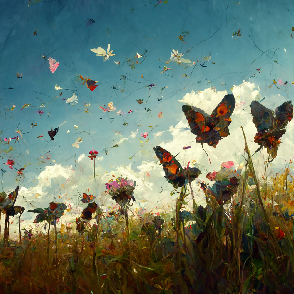 A Field of Flowers and Butterflies